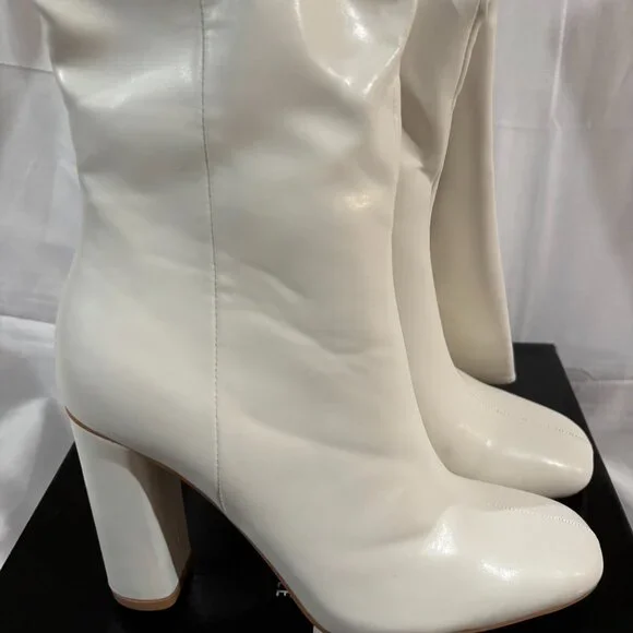 PRETTYLITTLETHING White Round Block Heel Knee High Boots Size 7 - Picture 4 of 6